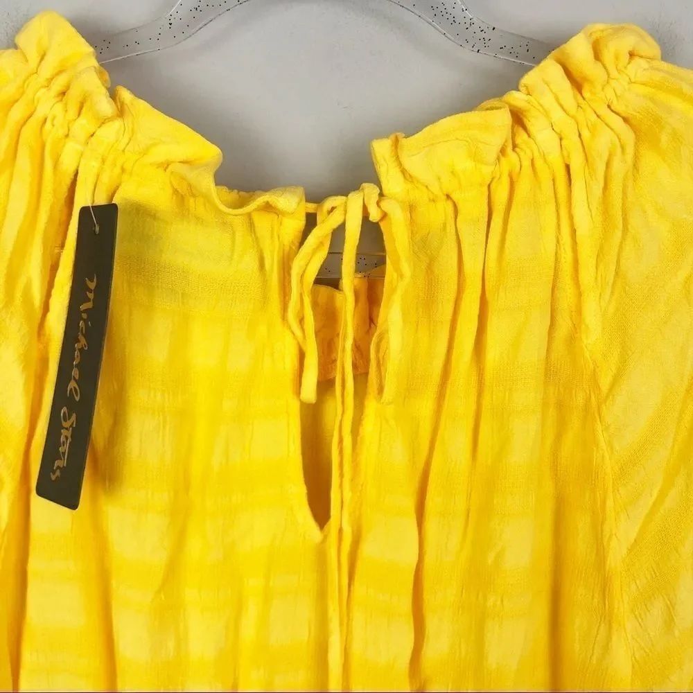 MICHAEL STARS | Ruffle Tie Neck Top Plisse Yellow - Picture 11 of 13